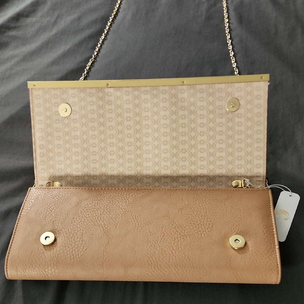 Charming Charlie Clutch Medium brown/Tan with Gold Chain 🔥 - Picture 3 of 10